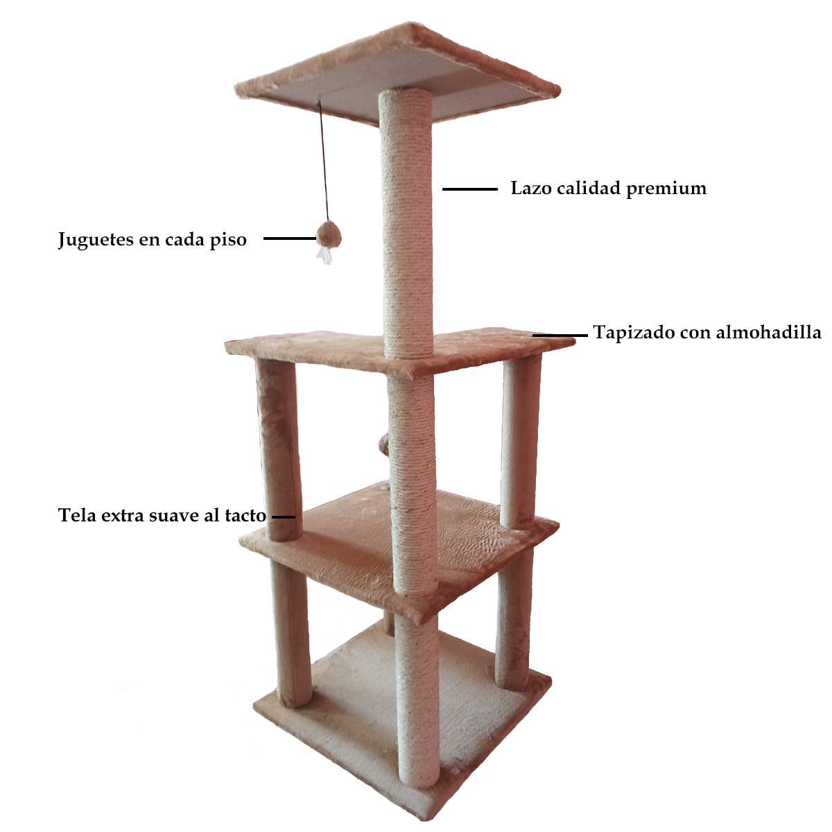 Torre Rascador Para Gato 160 Cm Tres Pisos Color Beige