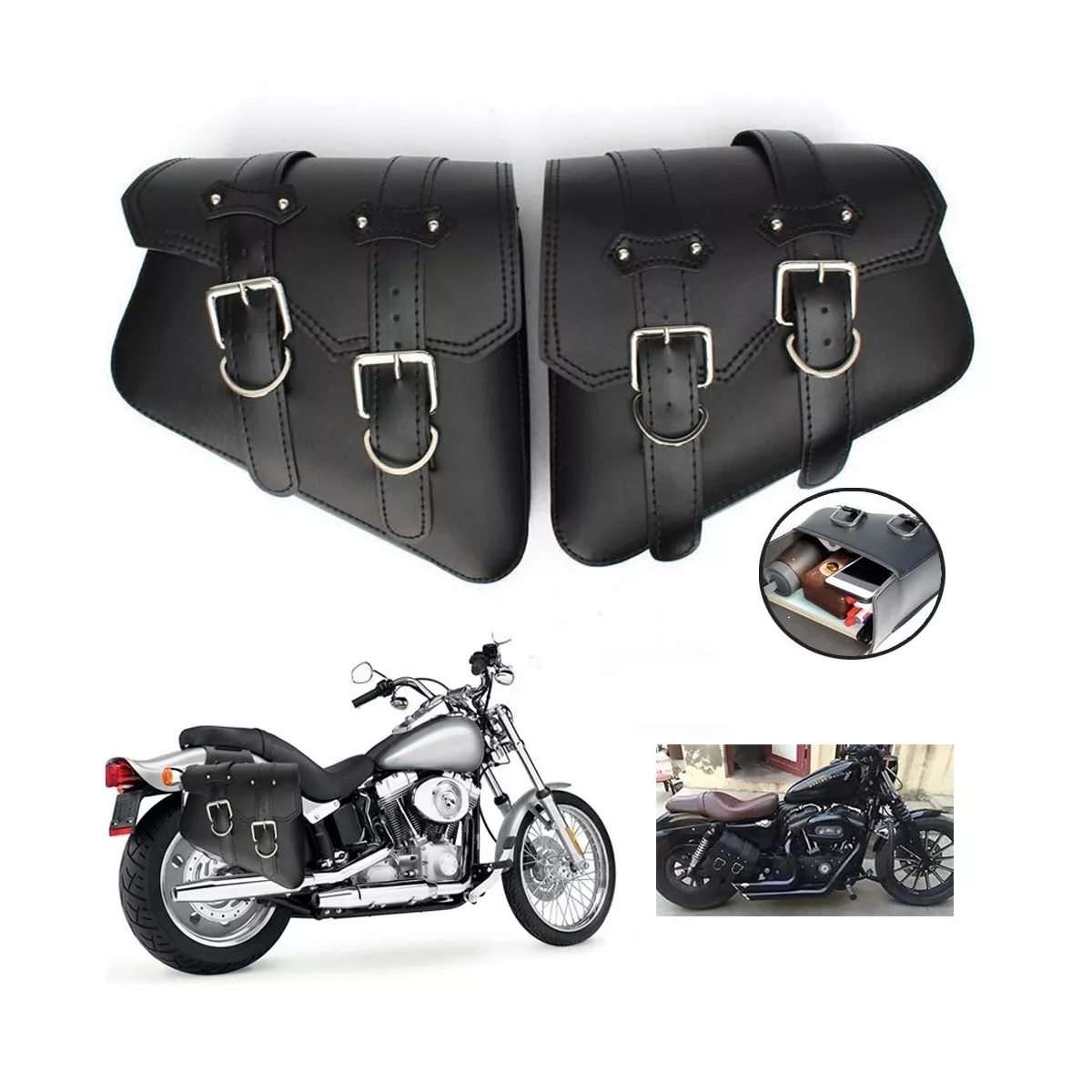 Alforjas Laterales De Cuero Para Motocicleta Tipo Harley