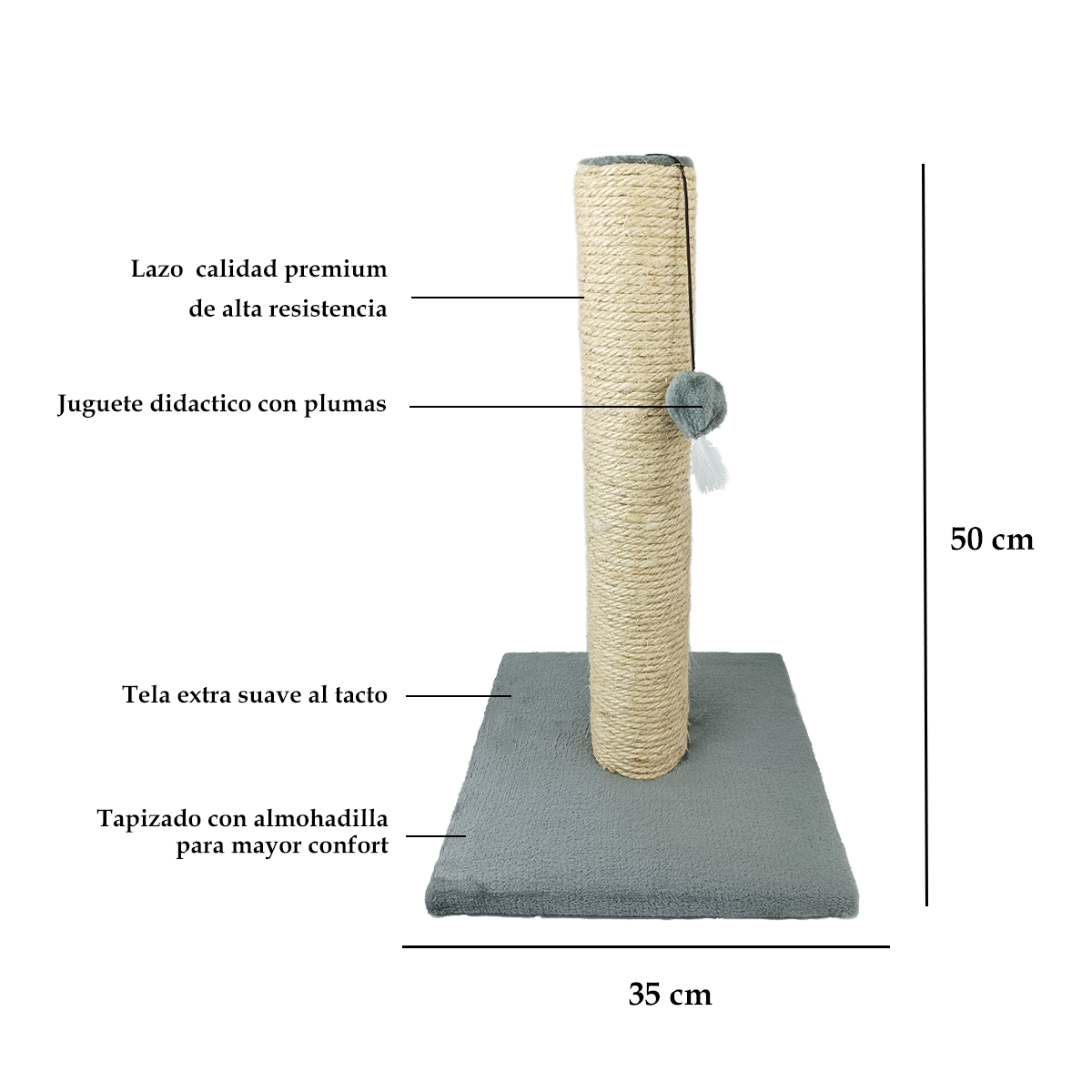 Rascador De Henequen Con Tapiceria Afelpada De 50 cm Color Gris