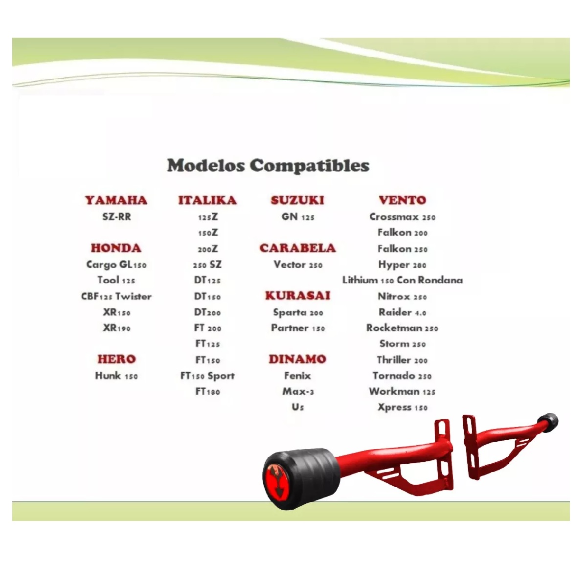 Slider Universal Reforzado Para Italika Vento Yamaha Rojo