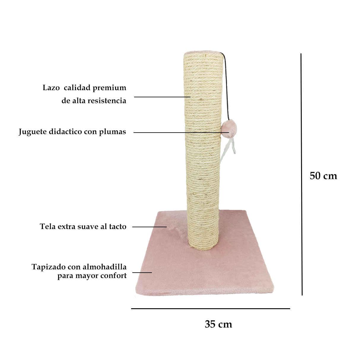 Rascador De Henequen Con Tapiceria Afelpada De 50 cm Color Rosa