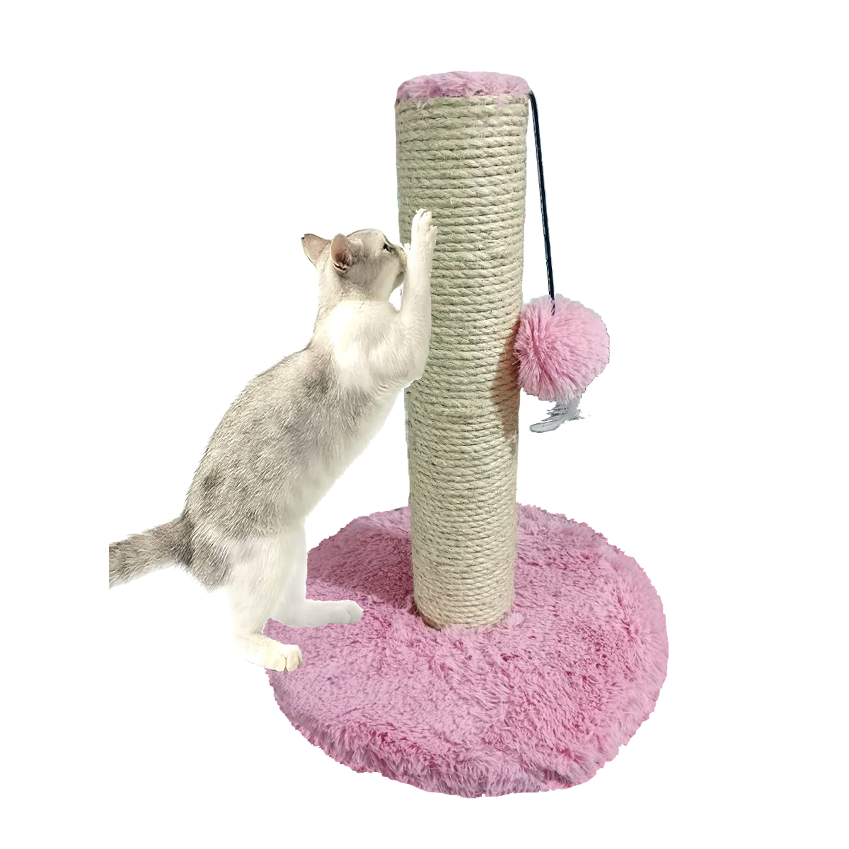 Rascador Premium Para Gato Tela Rosa Peluche Extra Suave 50 Cm | Lazo Rascable Máx Calidad