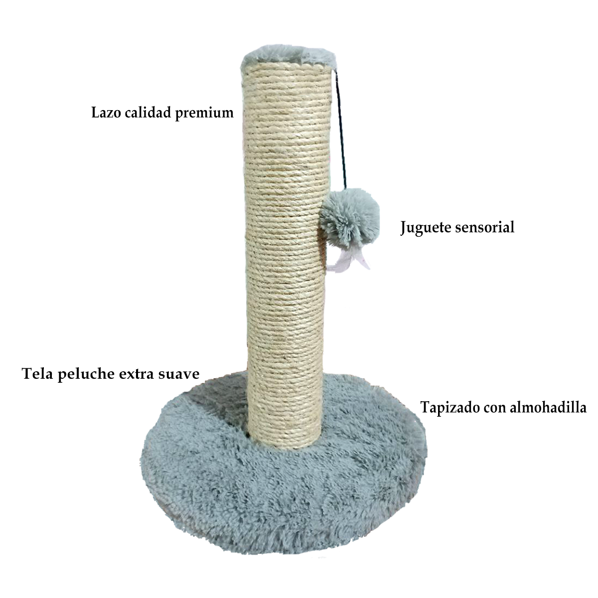 Rascador Premium Gris Tela Peluche Extra Suave 50 Cm | Lazo Rascable Máx Calidad