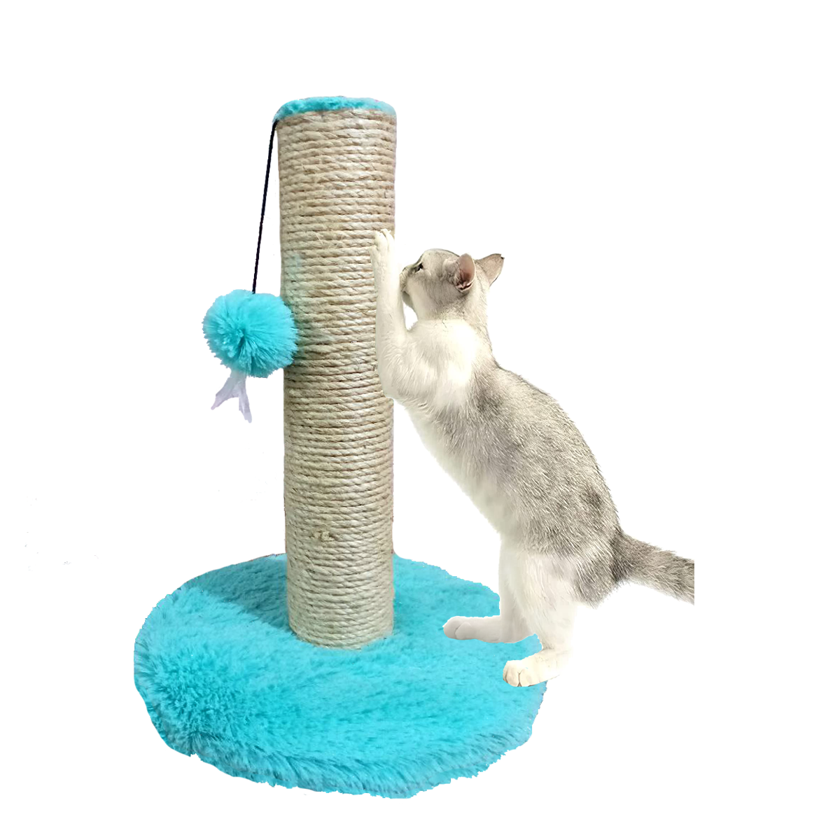 Rascador Premium Para Gato Tela Peluche Azul Extra Suave 50 Cm | Lazo Rascable Máx Calidad