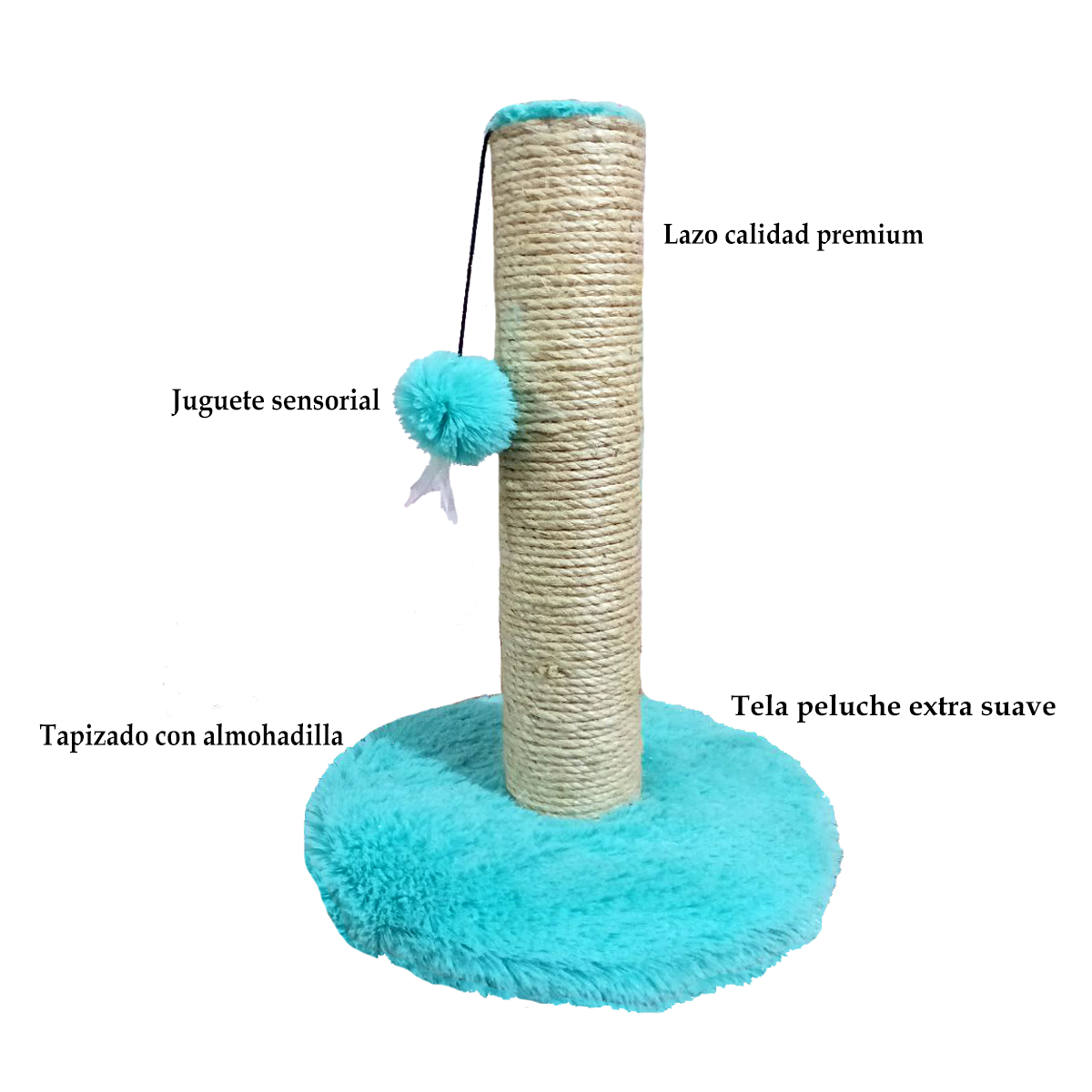 Rascador Premium Para Gato Tela Peluche Azul Extra Suave 50 Cm | Lazo Rascable Máx Calidad