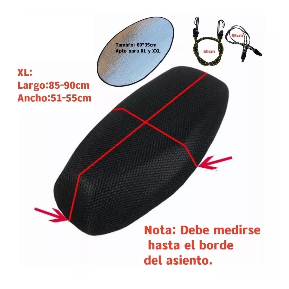 Funda Cubre Asiento Malla Para Moto+2 Cuerdas Elasticas XL
