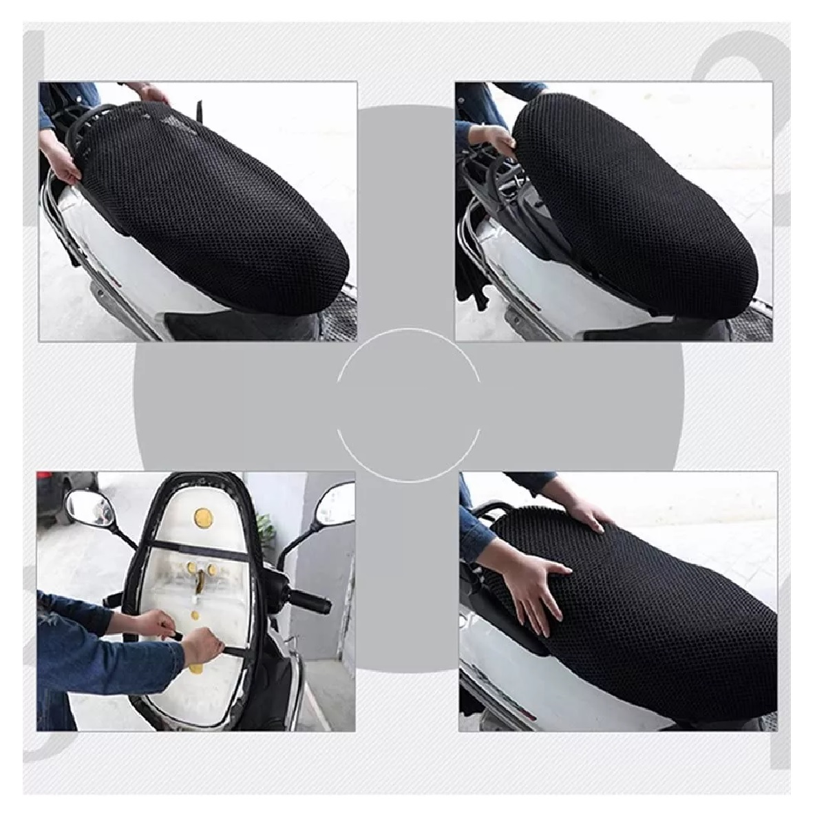 Funda Cubre Asiento Malla Para Moto+2 Cuerdas Elasticas XL