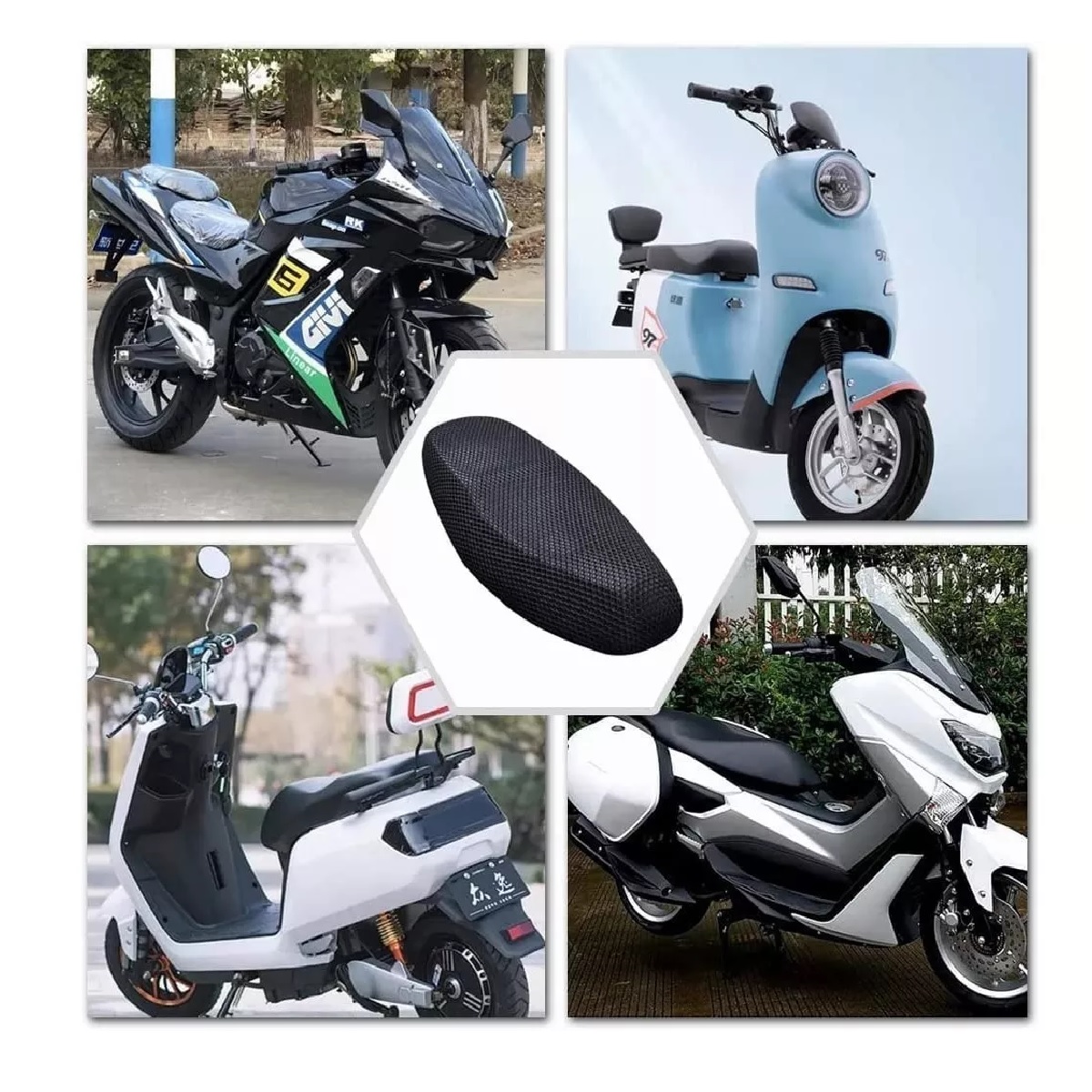 Funda Cubre Asiento Malla Para Moto+2 Cuerdas Elasticas XL