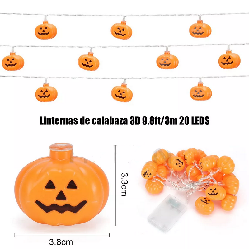Serie Calabazas Luz Led Decoración Dia De Muertos Hallowen