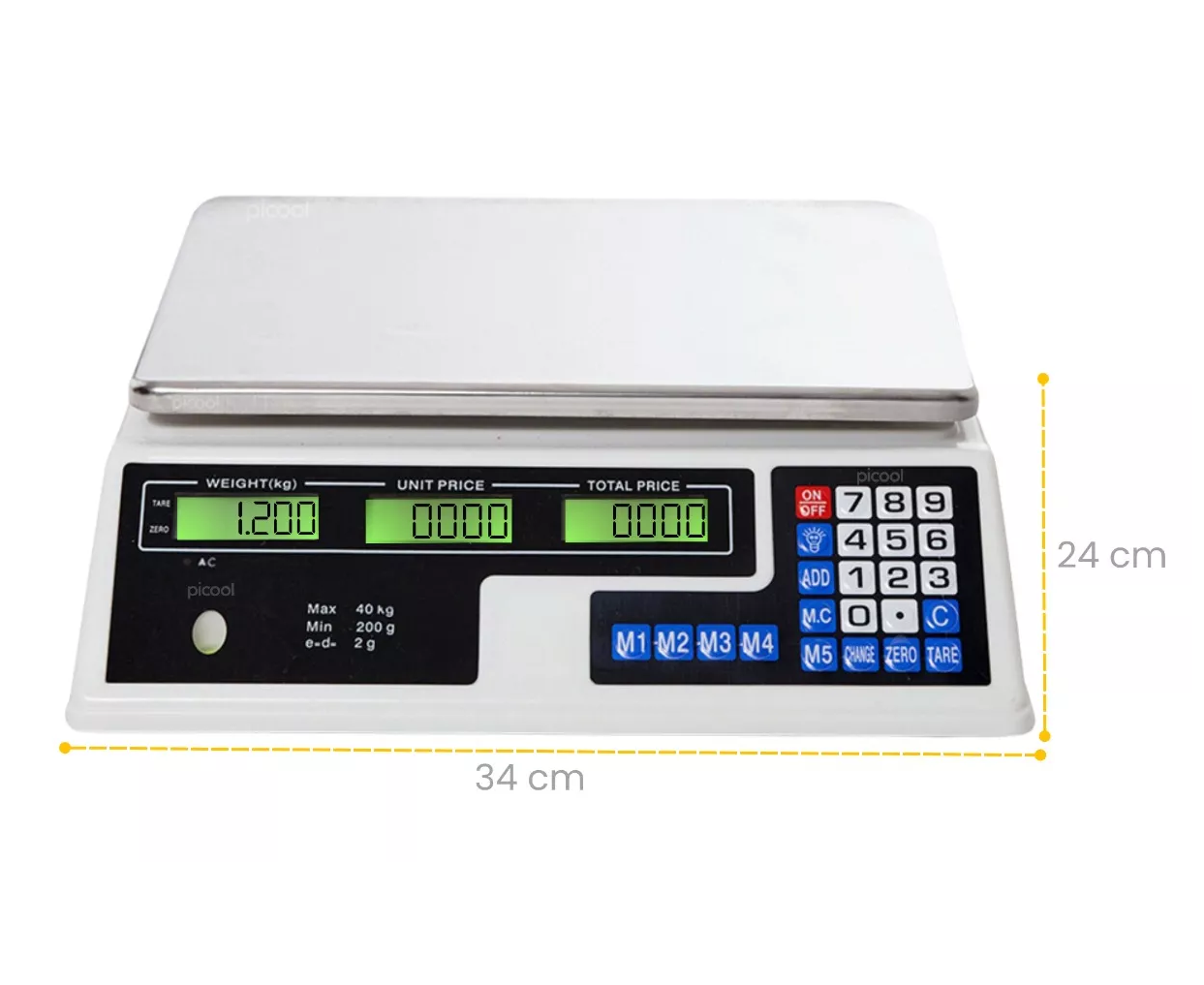 Báscula Comercial Digital 40 Kg Recargable Plateado