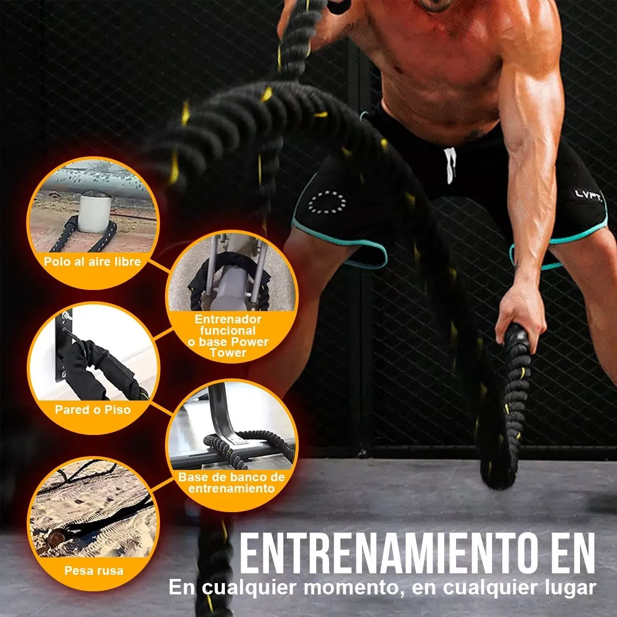 Cuerda Batalla Crossfit Battle Rope Gym C/ancla 9m