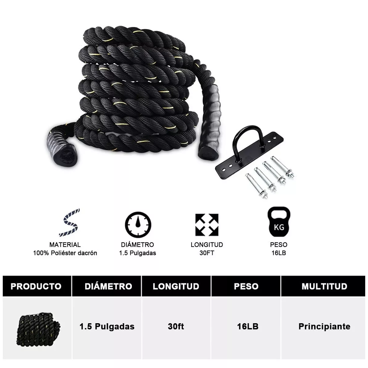 Cuerda Batalla Crossfit Battle Rope Gym C/ancla 9m