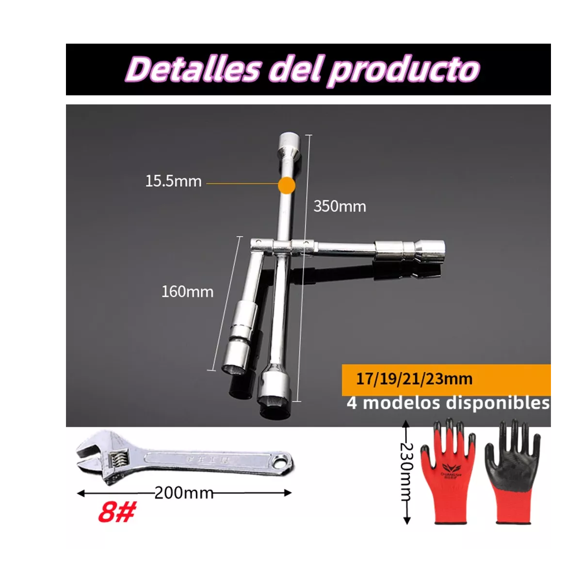 Kit 3pcs Llave Cruz Cruceta Reforzada Para Auto 17/19/21/23mm