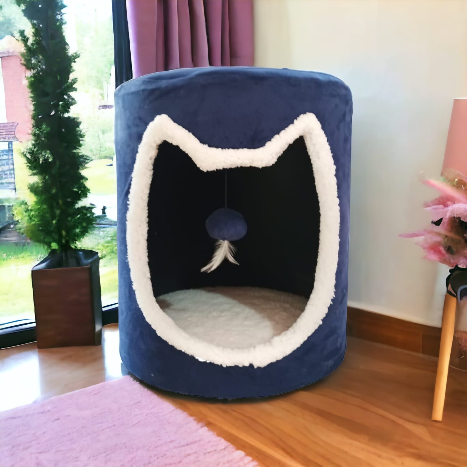 Casita Modular Para Gato Tela De Tapicería Decorativa | Color Azul Plumbago