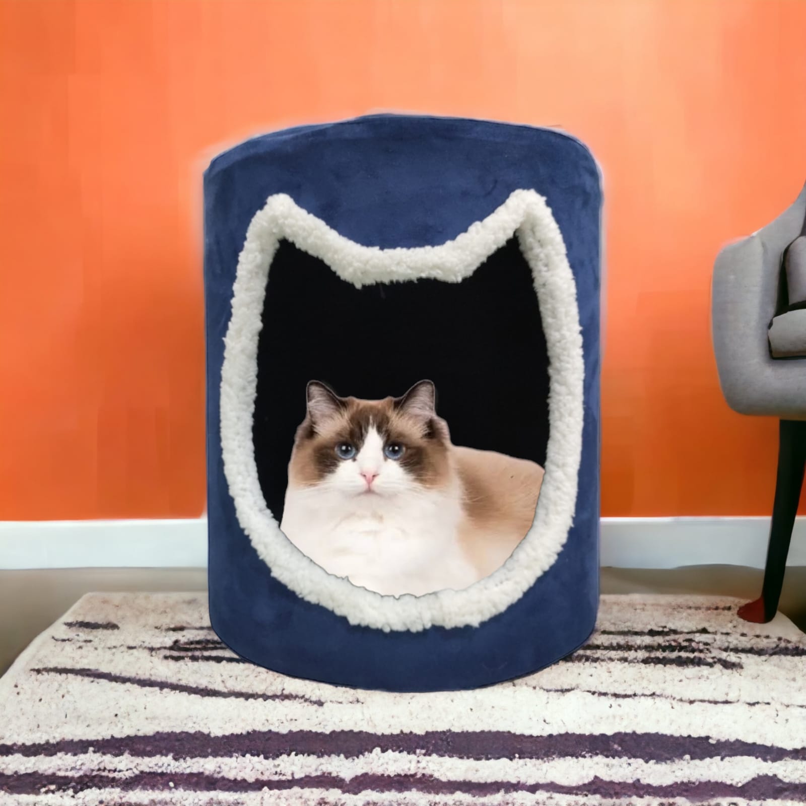 Casita Modular Para Gato Tela De Tapicería Decorativa | Color Azul Plumbago