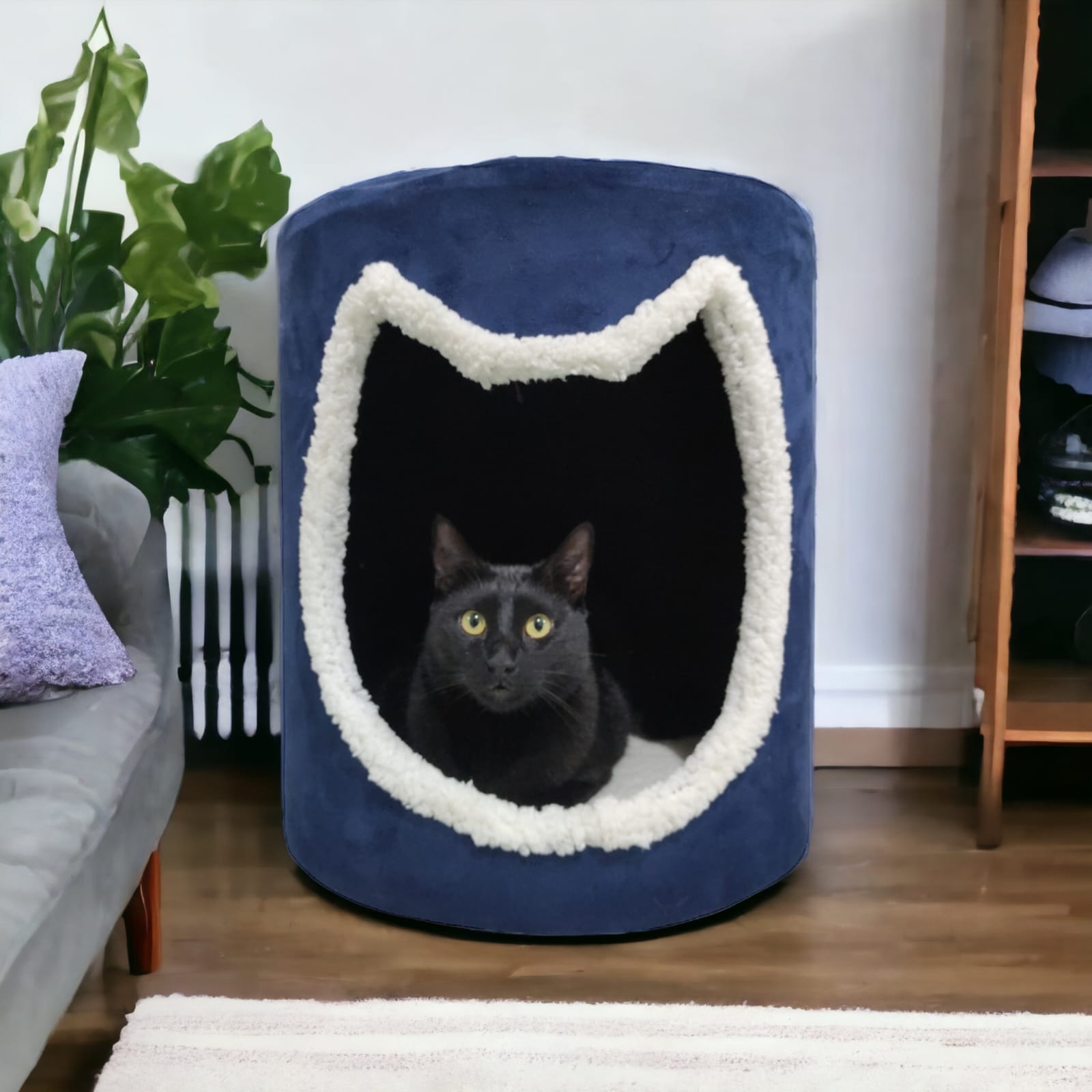 Casita Modular Para Gato Tela De Tapicería Decorativa | Color Azul Plumbago