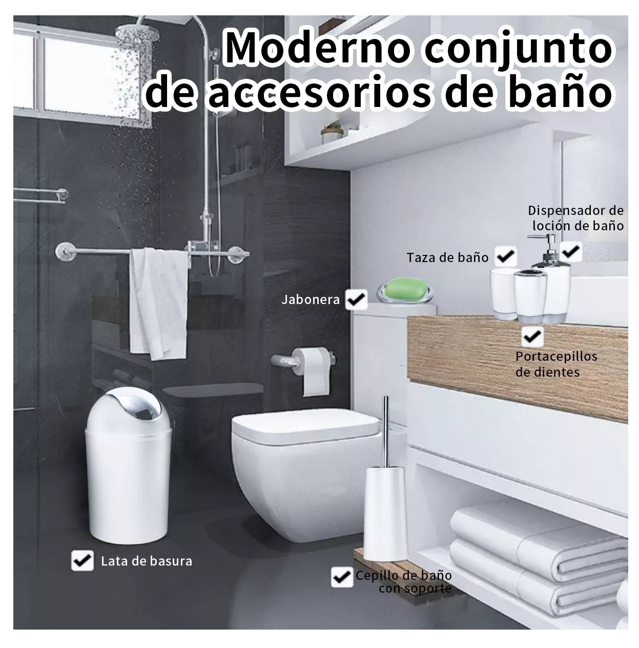 Accesorios Baño Regalo De Plástico De 6 Piezas Blanco