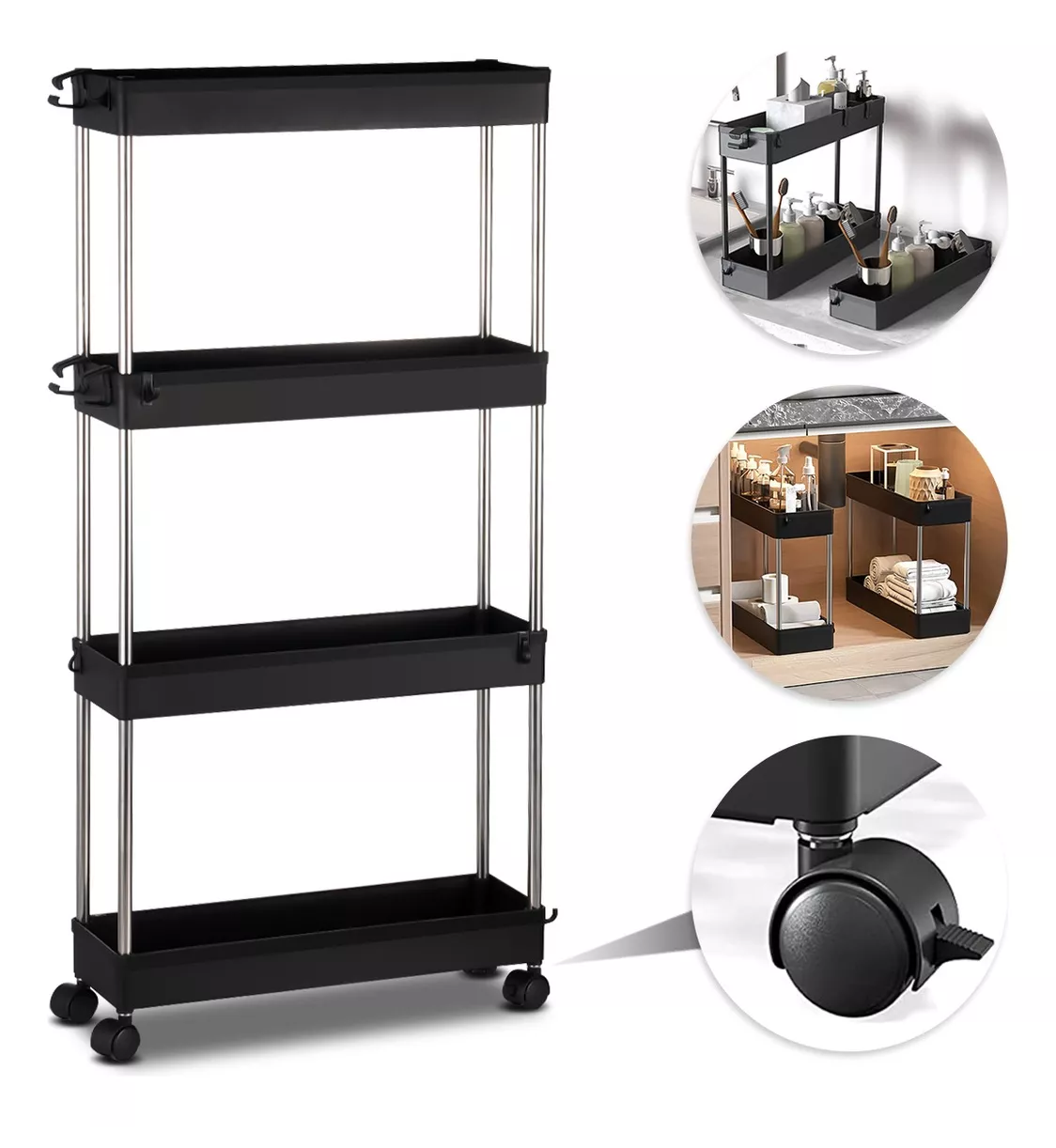 Estante Organizador De 4 Niveles Para Cocina/baño, Negro
