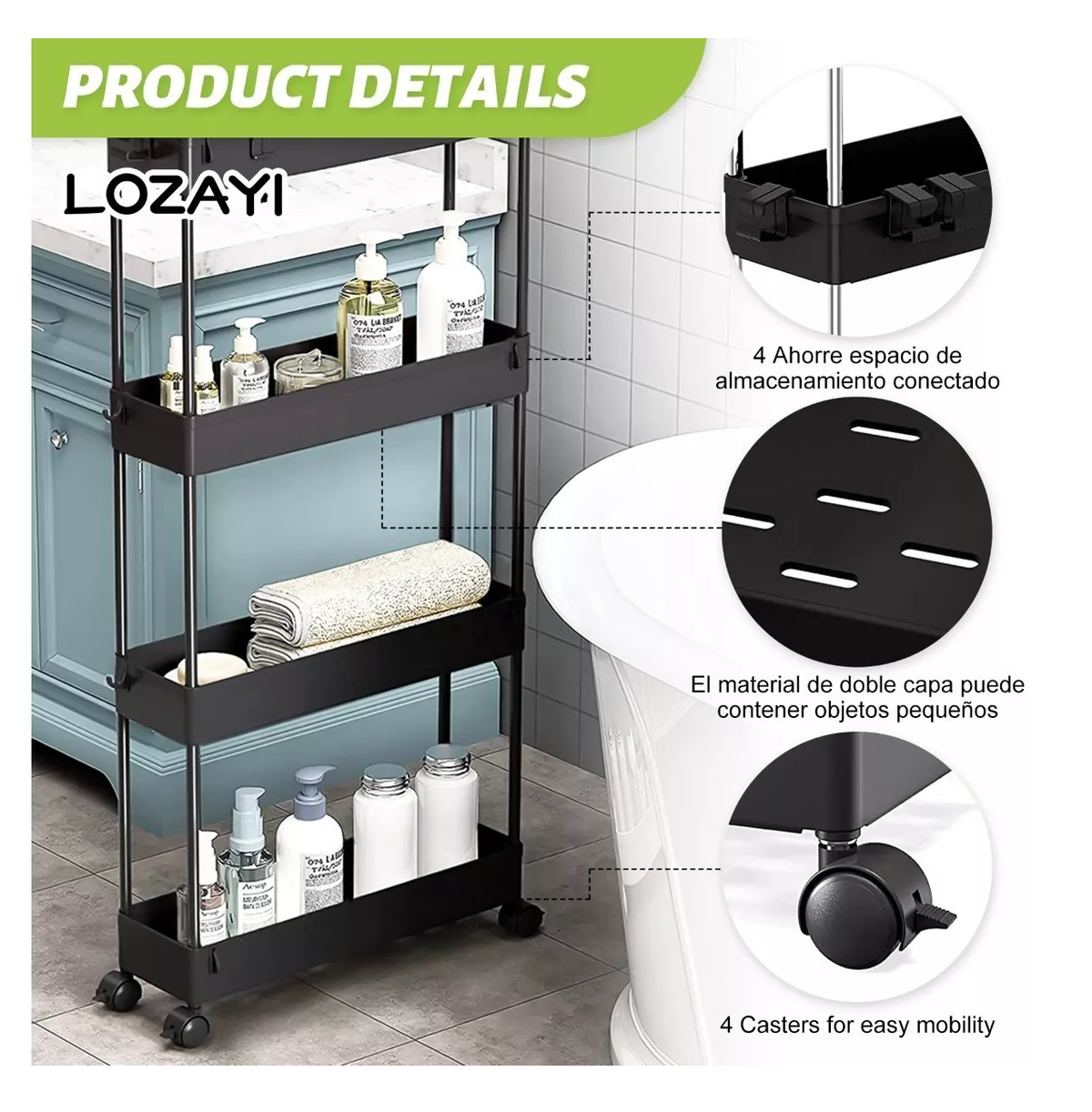 Estante Organizador De 4 Niveles Para Cocina/baño, Negro