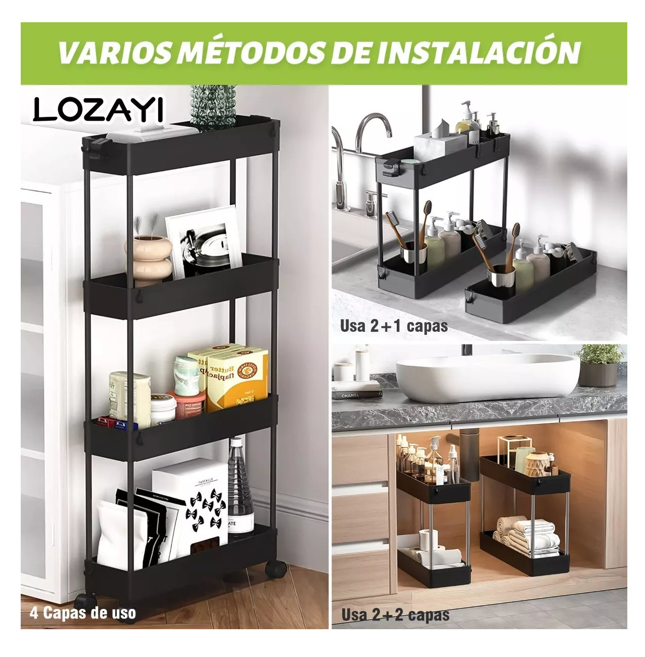 Estante Organizador De 4 Niveles Para Cocina/baño, Negro