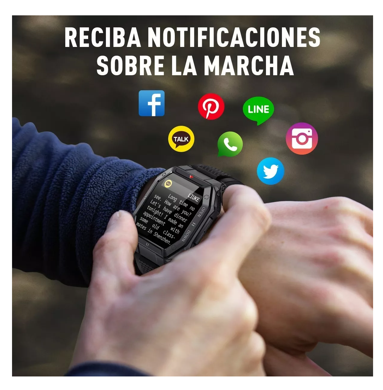 Smartwatch Para Hombre Reloj Inteligente Deportivo negro cuadrado 