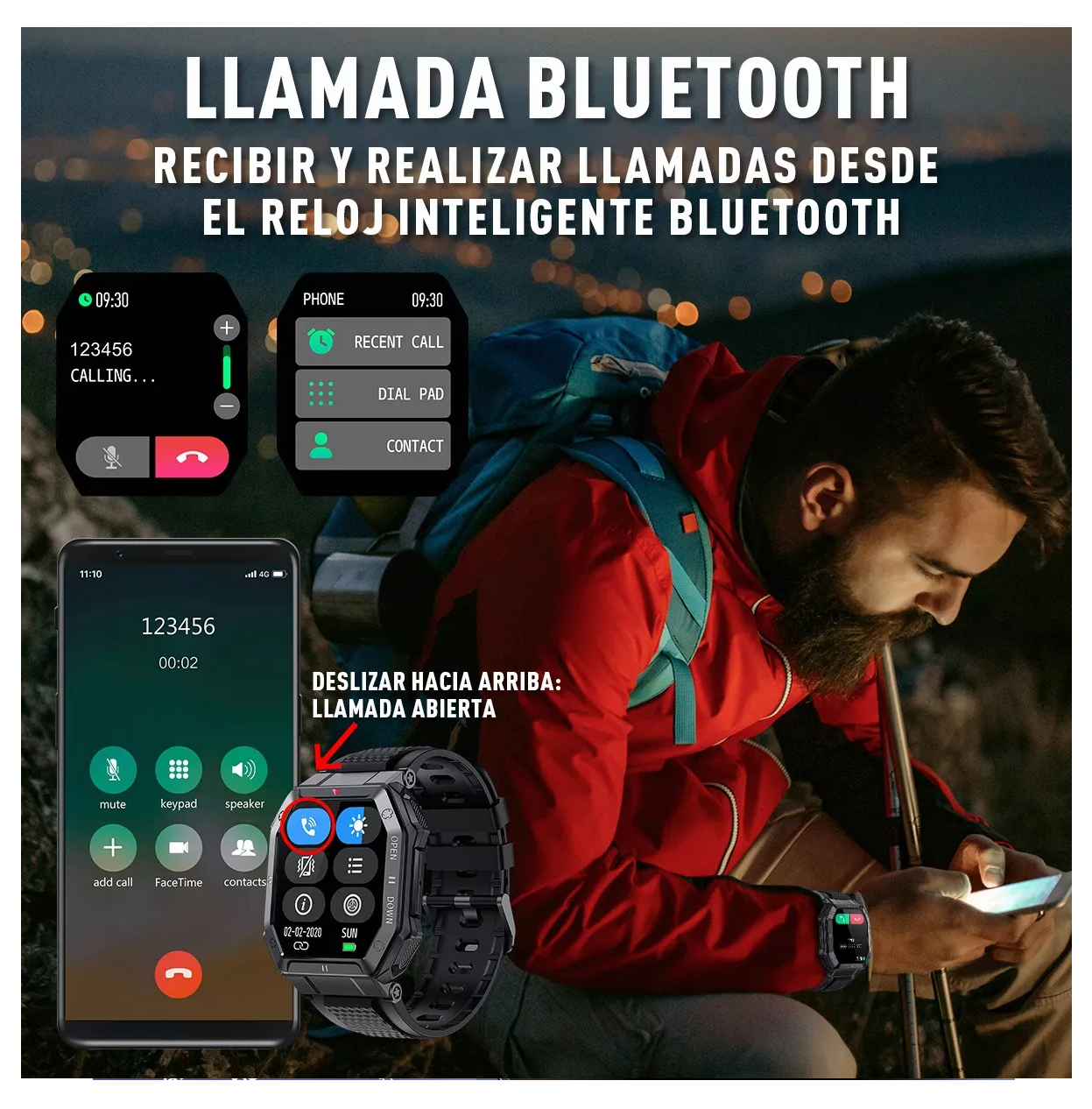 Smartwatch Para Hombre Reloj Inteligente Deportivo negro cuadrado 