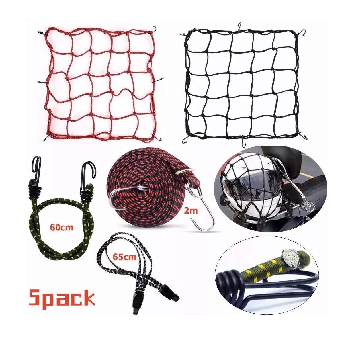 Set 2 Malla Porta Parrilla Casco Redes Moto+3 Cuerdas Elasticas