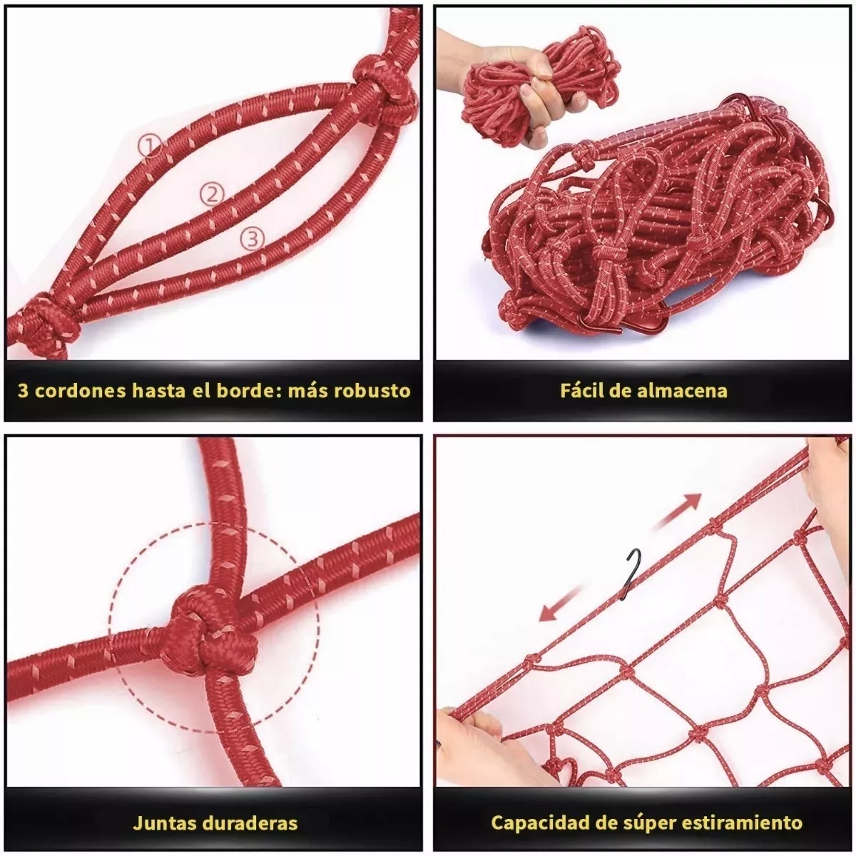 Set 2 Malla Porta Parrilla Casco Redes Moto+3 Cuerdas Elasticas