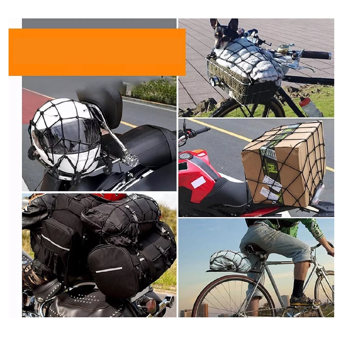 Set 2 Malla Porta Parrilla Casco Redes Moto+3 Cuerdas Elasticas