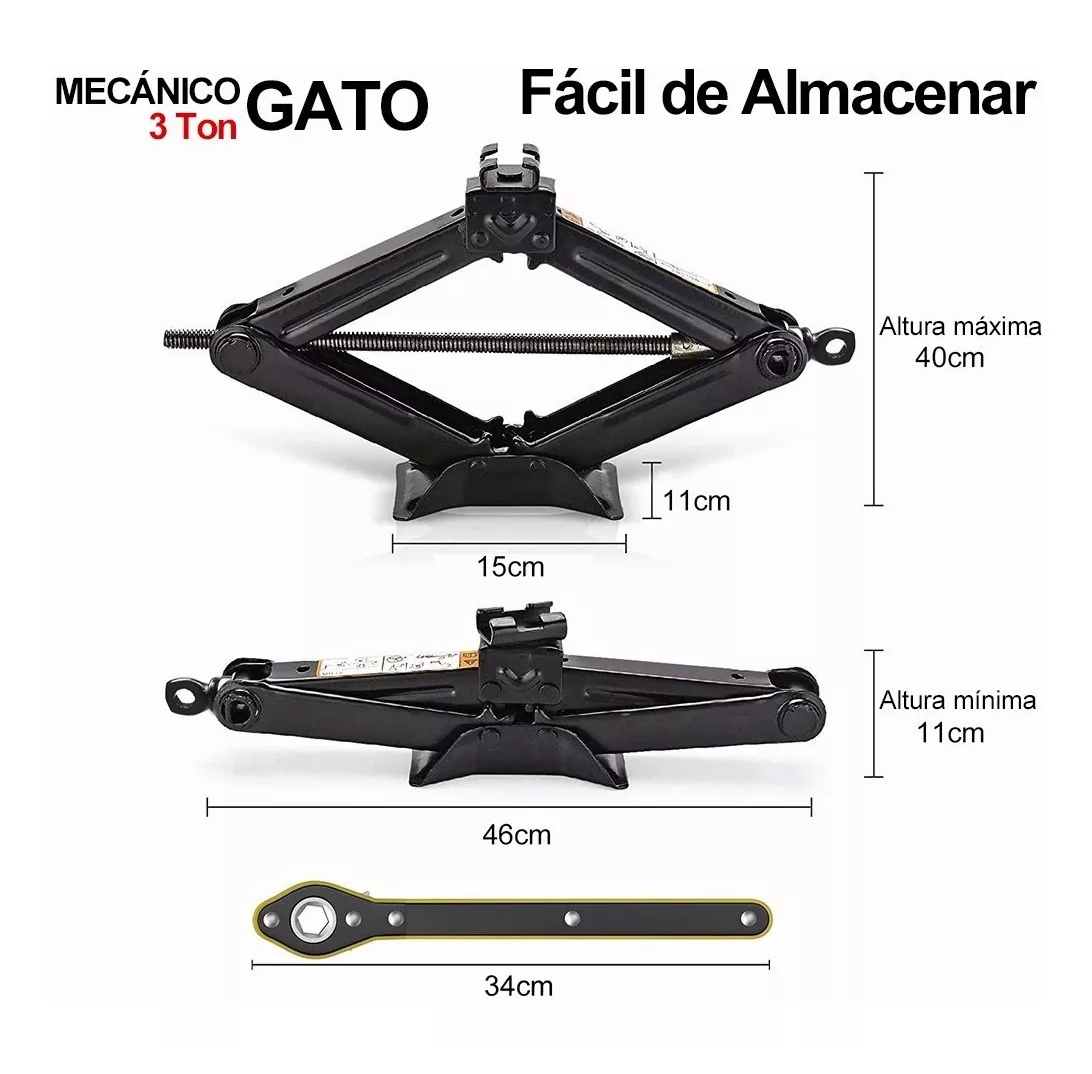 Gato Hidraulico De Tijeras De 3 Toneladas Negro