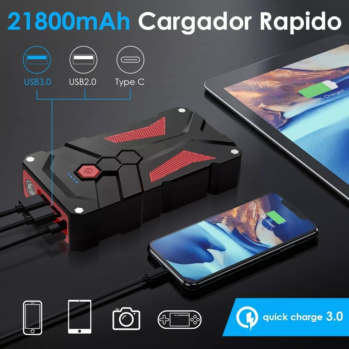 Arrancador De Batería De 2000a, 21800mah Para 8 Cilindros