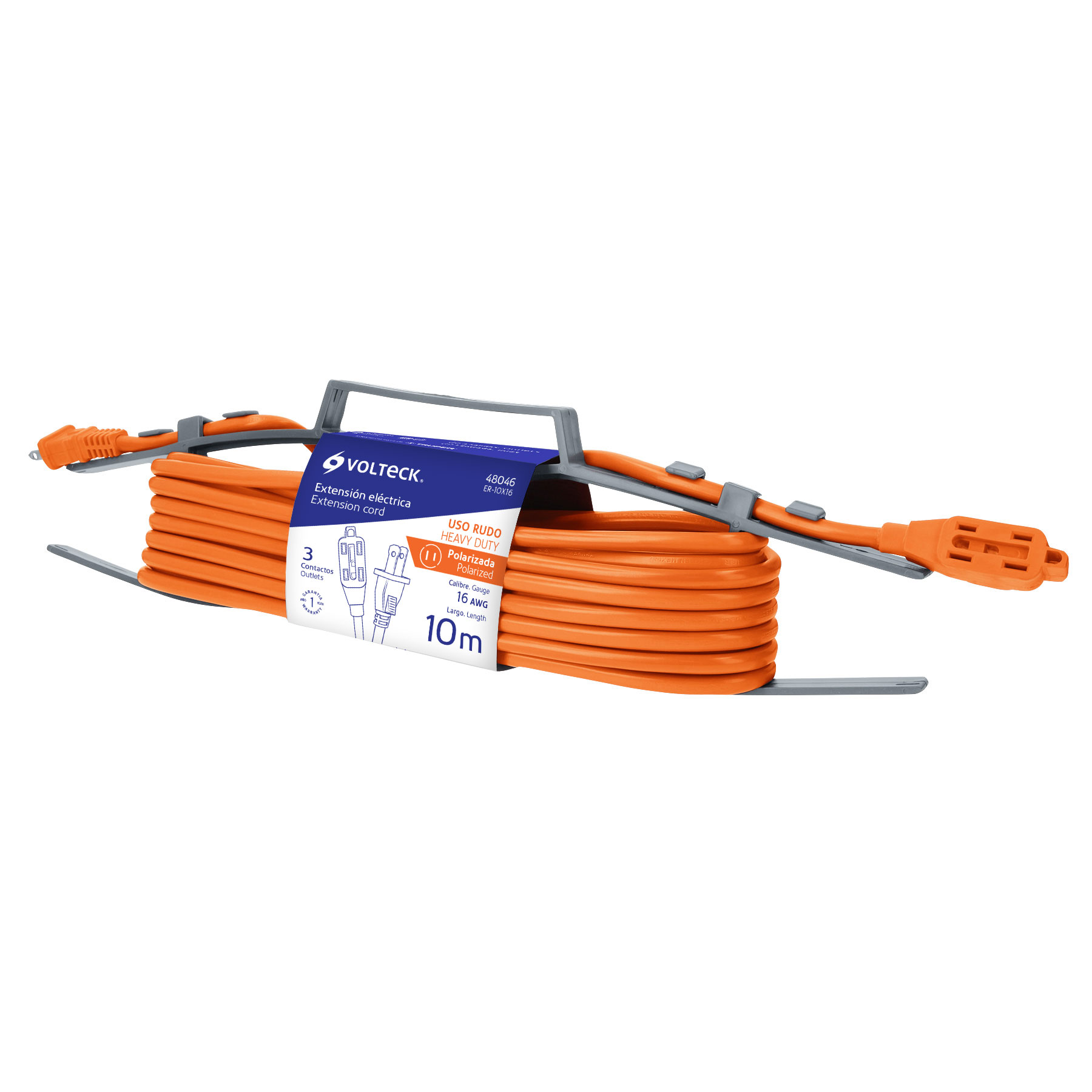 EXTENSIÓN ELÉCTRICA DE USO RUDO 10 M 2X16 AWG, VOLTECK 48046