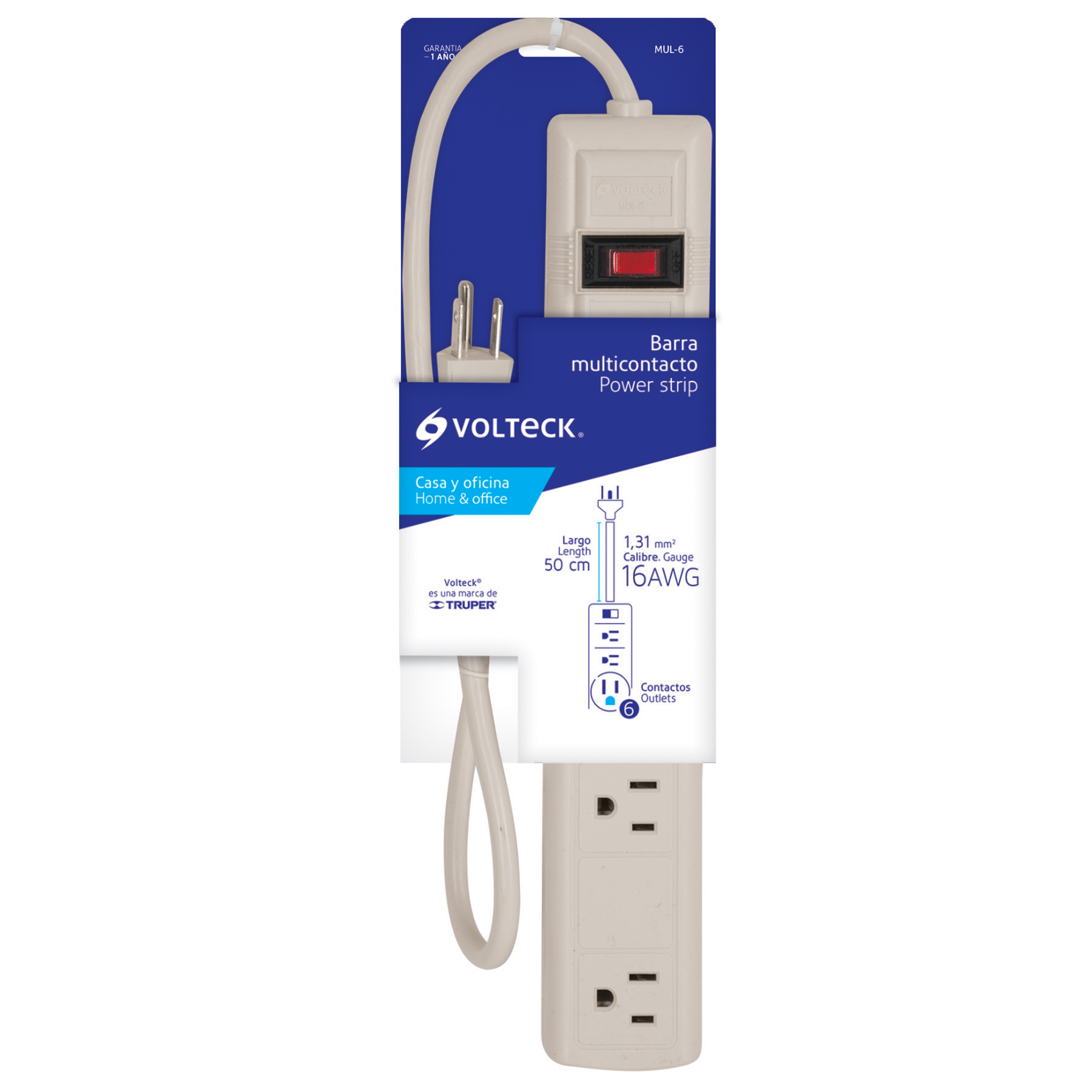 MULTICONTACTO 16 AWG USO RUDO CON 6 ENTRADAS, VOLTECK 47182