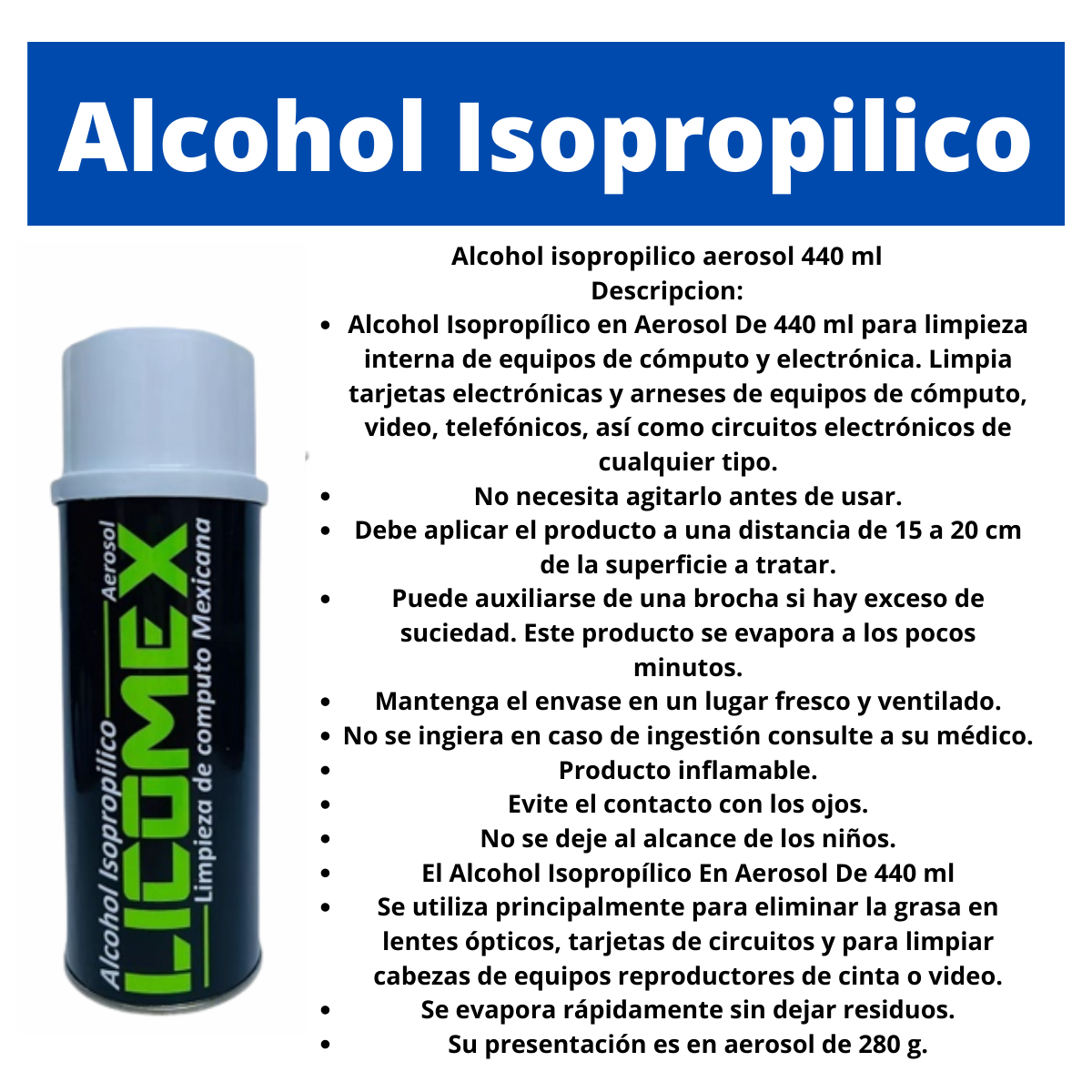 10 Piezas Alcohol Isopropílico En Aerosol Licomex 440ml C/u