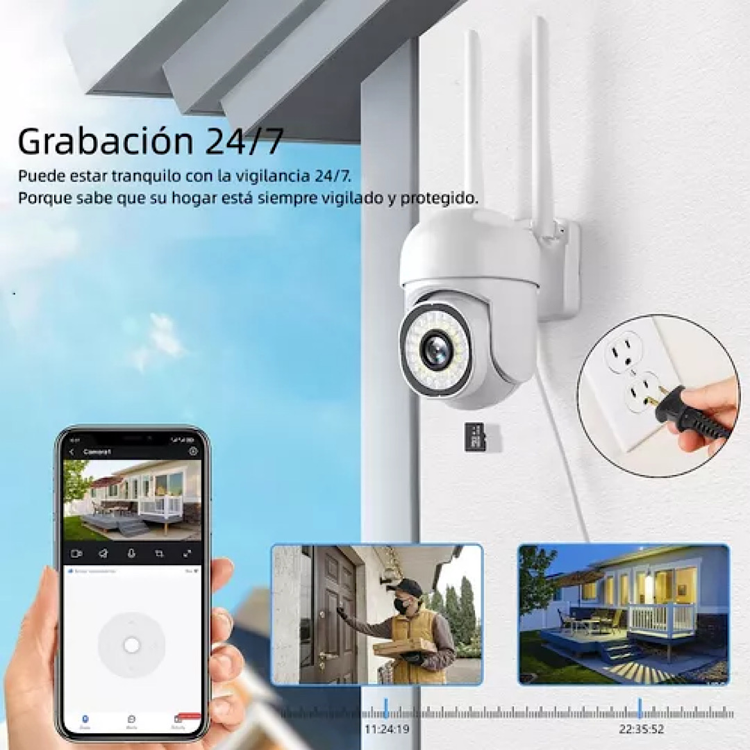 Cámara De Seguridad Exterior Hd 360º Inalámbrica Wifi Alarma