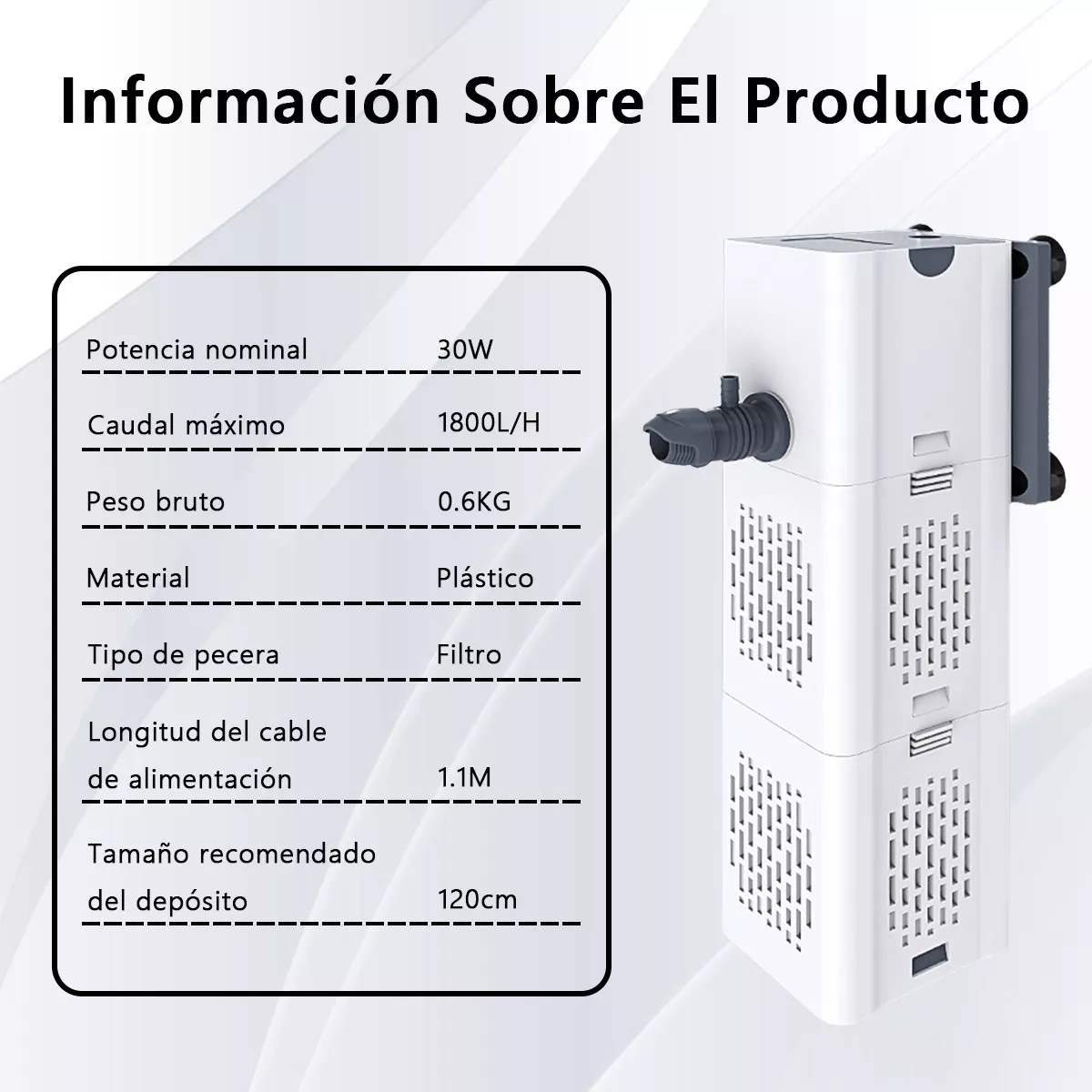 Filtro Interno Para Pecera Hasta 480l Acuario 30w 1800l/h