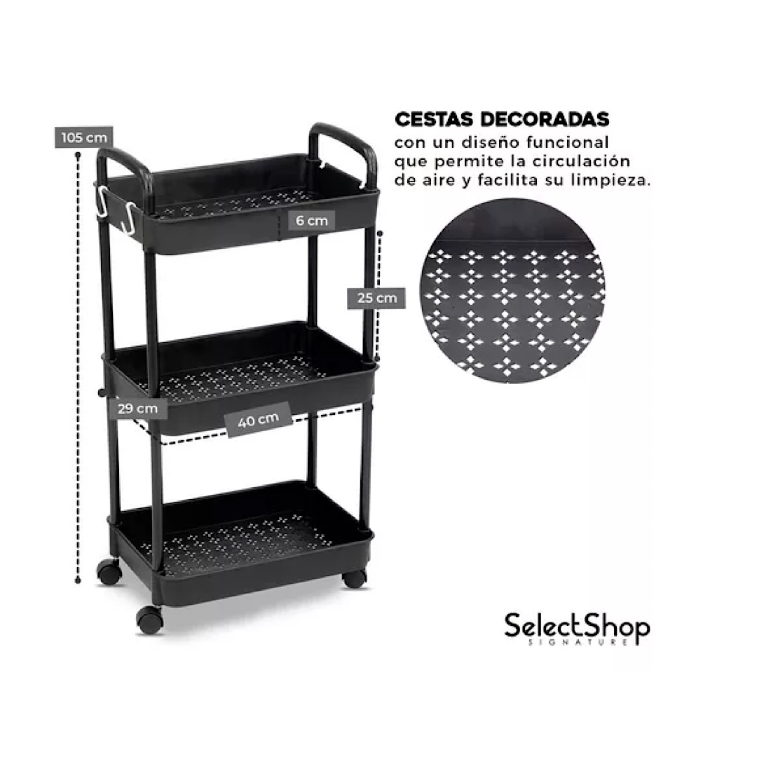 Carrito Auxiliar Organizador Multiusos 3 Niveles Plastico