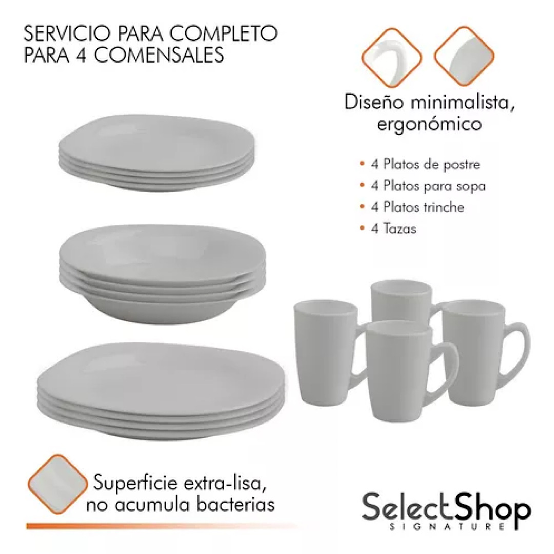Vajilla Moderna Cuadrada De Opal Resistente 4 Personas 16pzs