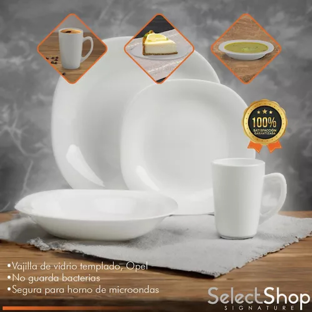 Vajilla Moderna Cuadrada De Opal Resistente 4 Personas 16pzs