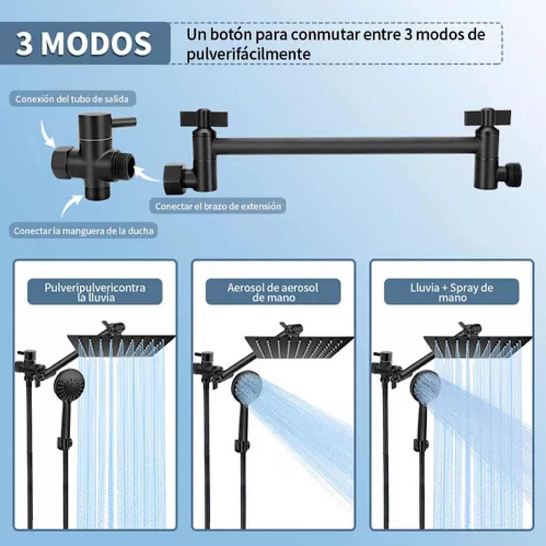 Regadera Cuadrada + Ducha De Mano De Alta Presión 5 Modos