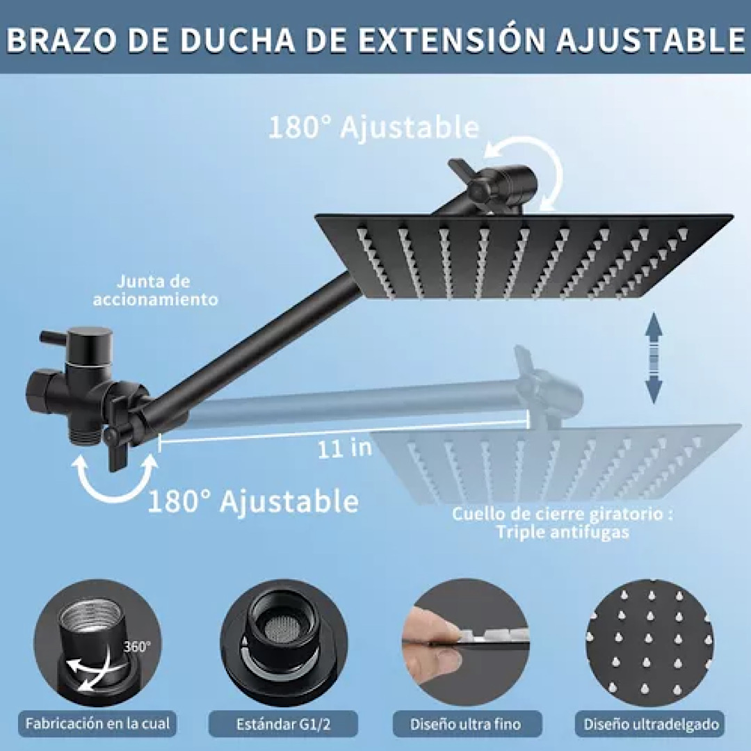 Regadera Cuadrada + Ducha De Mano De Alta Presión 5 Modos