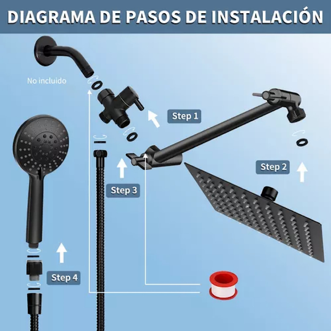 Regadera Cuadrada + Ducha De Mano De Alta Presión 5 Modos