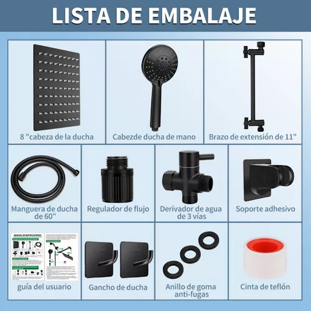 Regadera Cuadrada + Ducha De Mano De Alta Presión 5 Modos