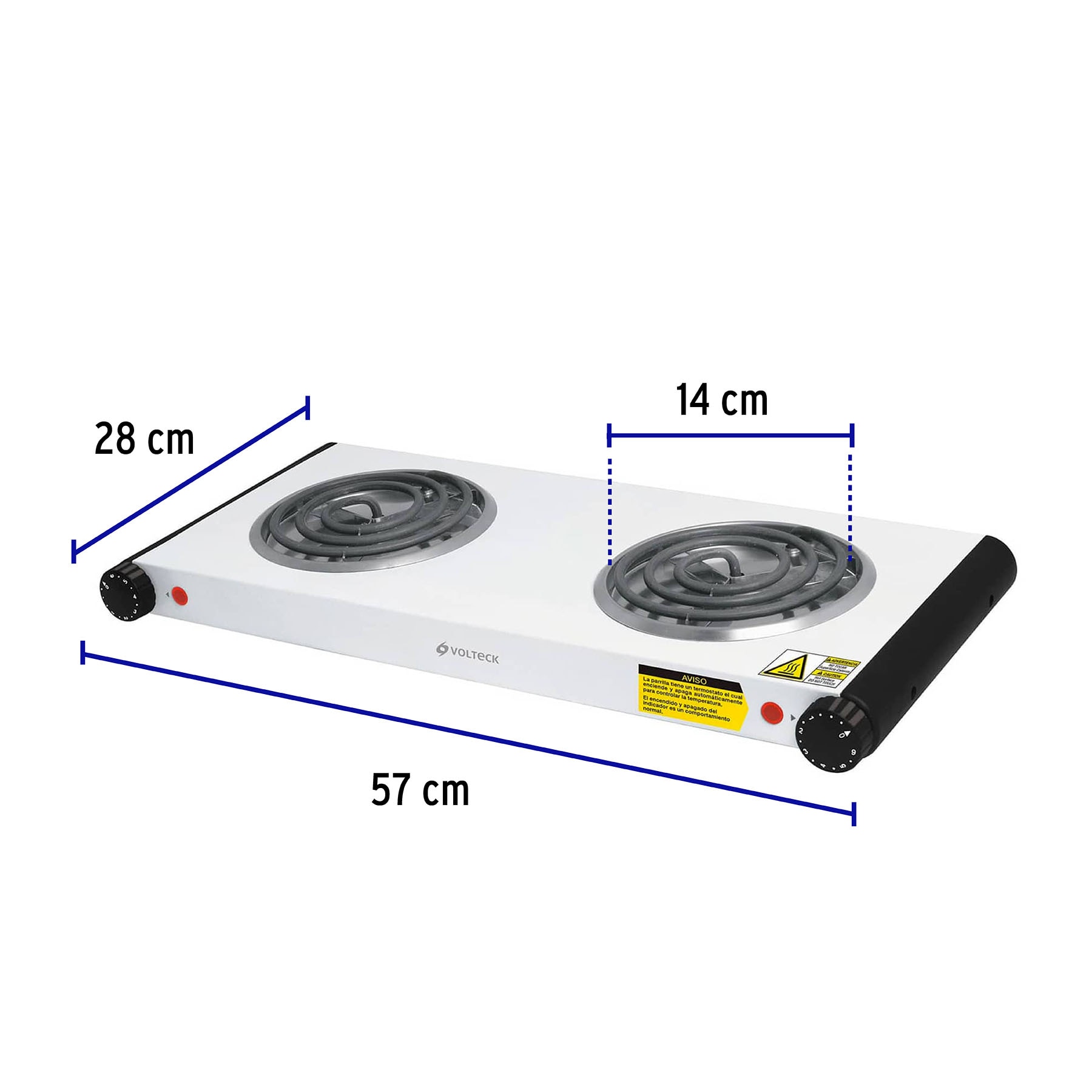 PARRILLA ELÉCTRICA DE DOBLE RESISTENCIA, BLANCA, VOLTECK 48127