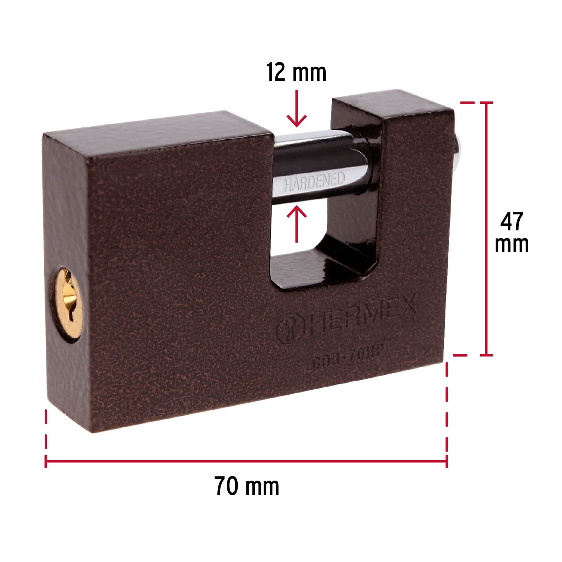 CANDADO ANTI-PALANCA 70 MM CUERPO DE HIERRO, HERMEX 23540