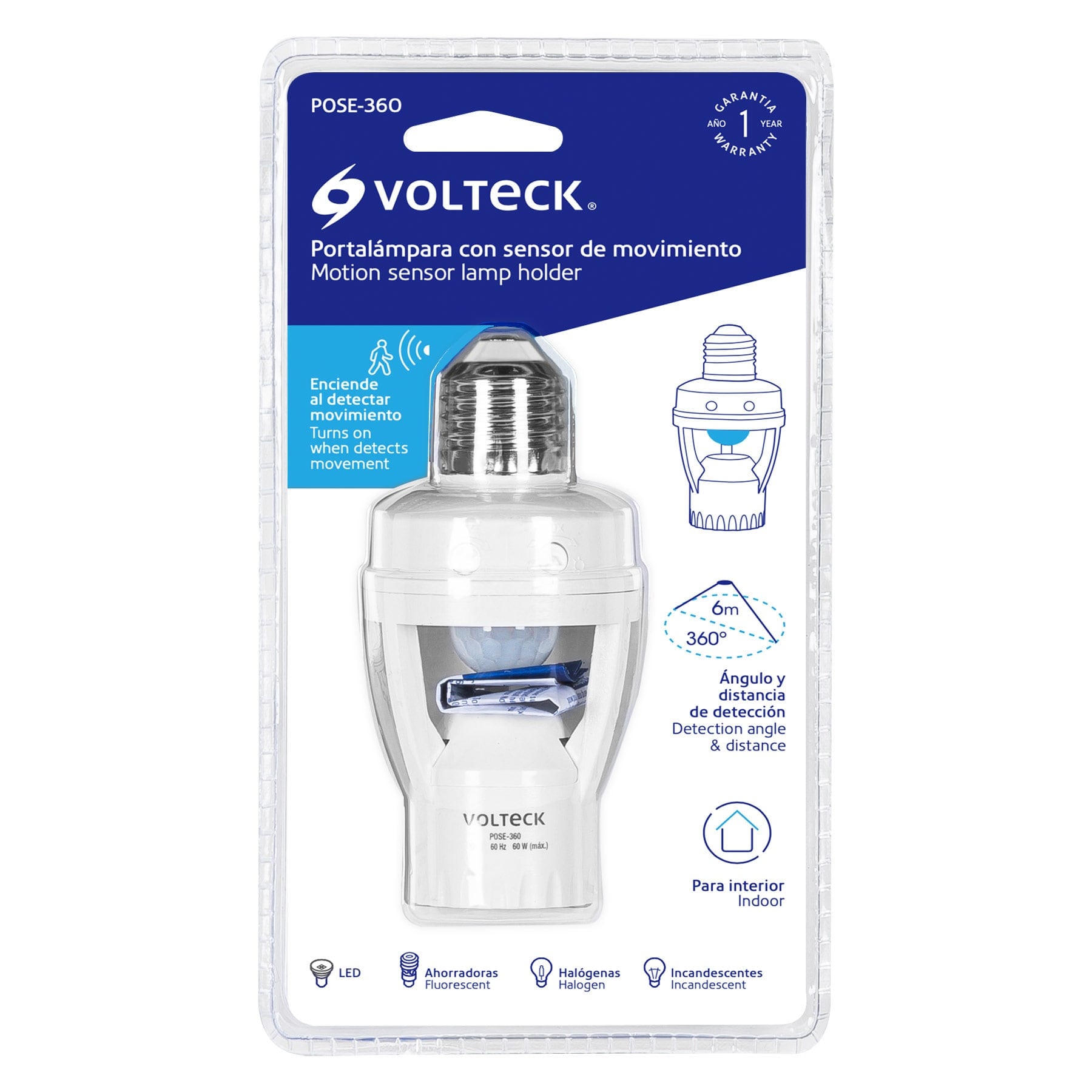 PORTALÁMPARA CON SENSOR DE MOVIMIENTO 360 GRADOS, VOLTECK 46274
