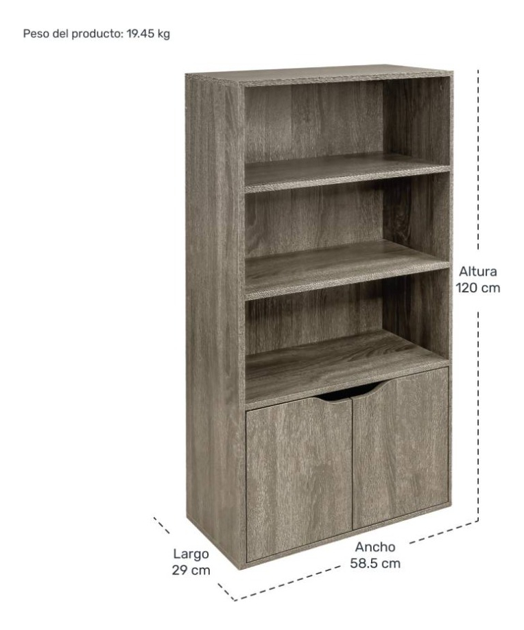 Estantería Gris 3 Niveles 2 Puertas Almacenamiento