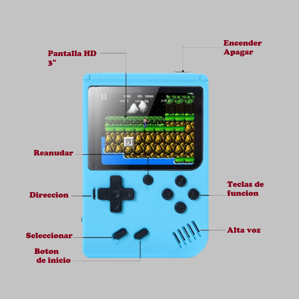 Mini consola portátil retro videojuegos 8 bits color LCD 3" 500 juegos verde recargable usb HD