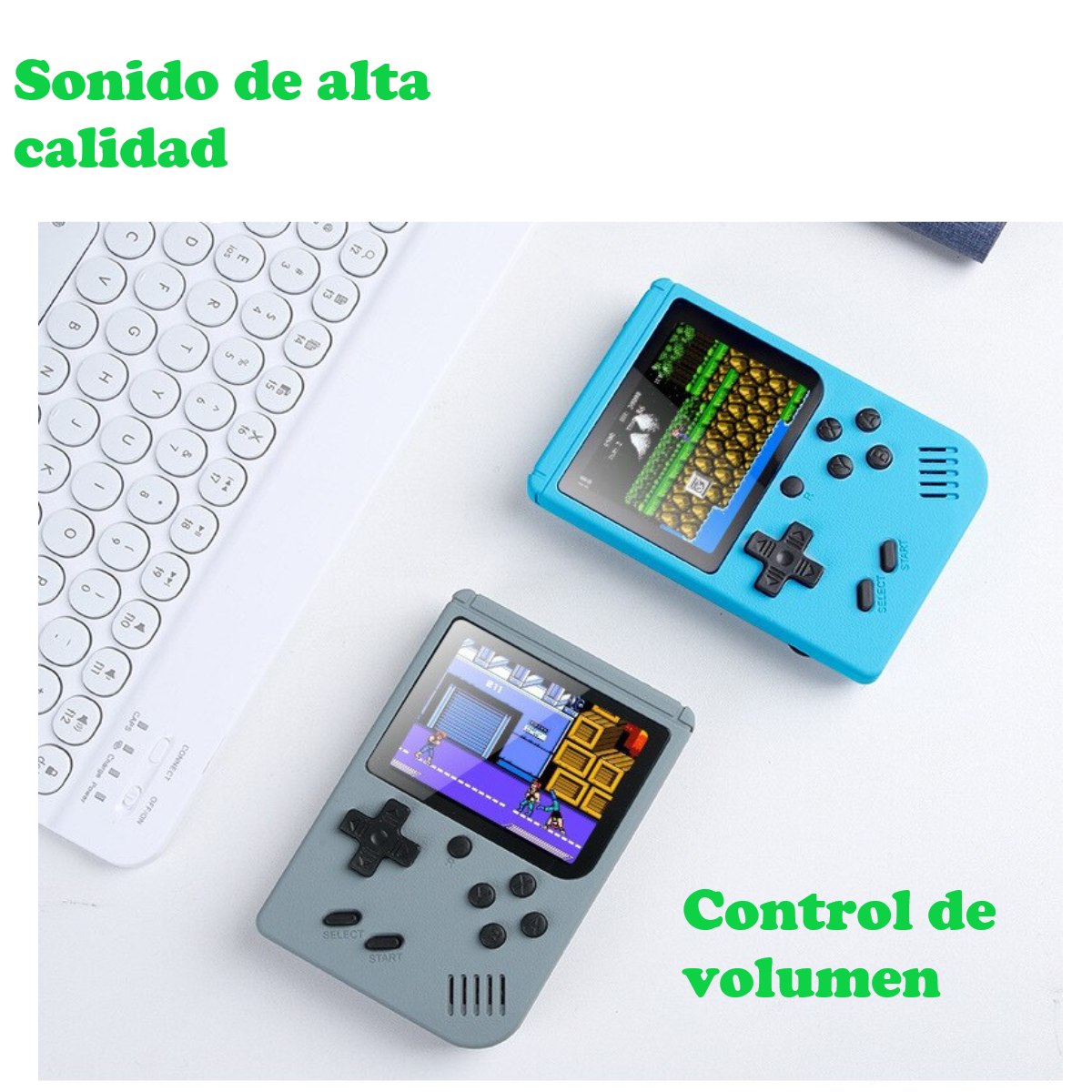 Mini consola portátil retro videojuegos 8 bits color LCD 3" 500 juegos verde recargable usb HD