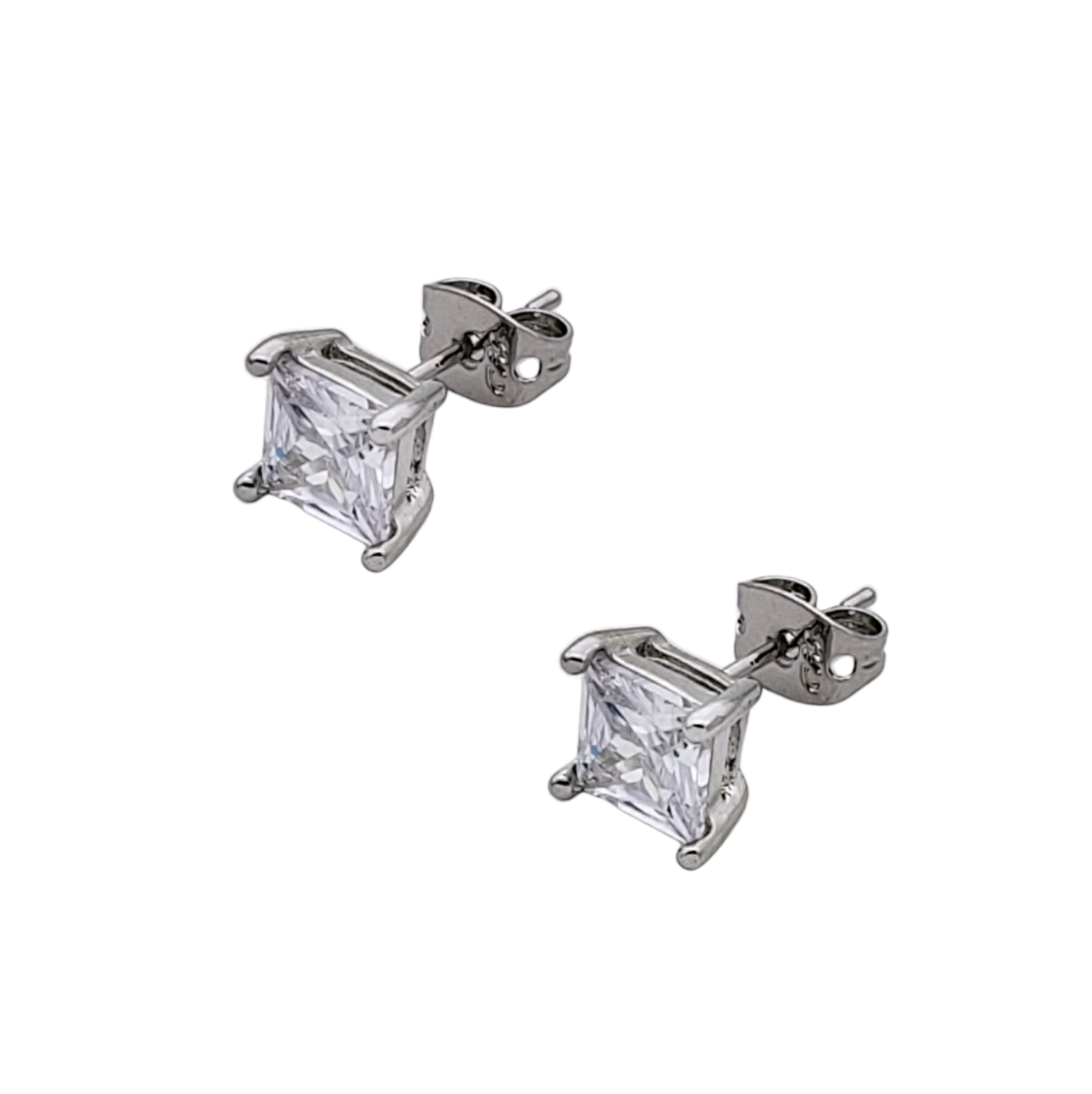 Aretes tipo broquel en rodio zircónia cuadrada